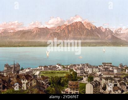 Montreux, Savoyen, Genfer See, Schweiz , Historische digital restaurierte Reproduktion eines Originals aus dem 19. Jahrhundert, Datum der Aufzeichnung nicht angegeben Stockfoto
