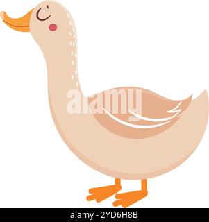 Entzückende Cartoon-Gans mit geschlossenen Augen, lächelnd und aufblickend, mit einem fröhlichen und freundlichen Auftreten, perfekt für Illustrationen für Kinder oder Stock Vektor