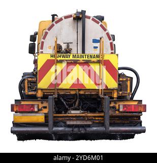 Ein grungiger Highway Maintenance Truck für Tarmac Surfacing, isoliert auf weißem Hintergrund Stockfoto