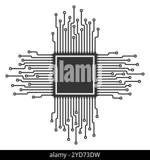 KI, CPU, GPU-Mikrochip-Symbol, Mikrochip-Symbol für maschinelles Lernen, ML-Symbol, Zeichen für künstliche Intelligenz. Vektorabbildungsbild. Isoliert auf weiß Stock Vektor