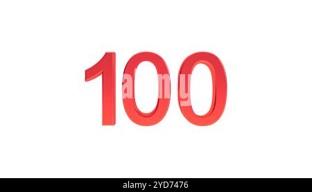 Nummer 100 Zeichen, 3d rotes Symbol Nummer 100 isoliert auf weißem Hintergrund. Stockfoto