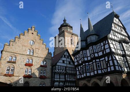 Walpurgiskirche und Rathaus in Alsfeld Stockfoto