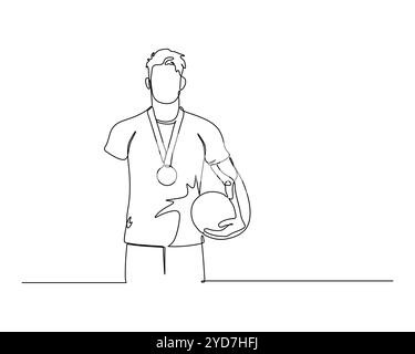 Ein behinderter Basketballsportler, der eine Medaille um den Hals trägt und einen Ball hält. Sieg und Erfolg oder Sieg bei einer Sportveranstaltung Stock Vektor