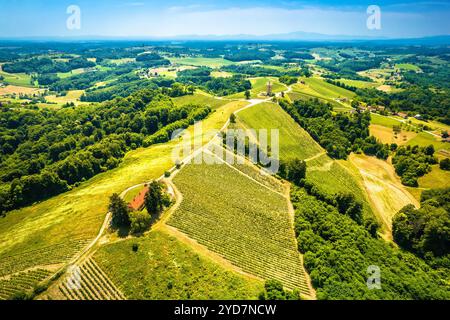 Terrassen-Weinberg und Aussichtspunkt auf Madjerkin Breg aus der Vogelperspektive Stockfoto