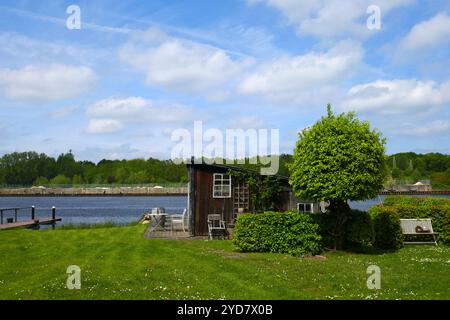 Alte Fischersiedlung Gothmund an der Trave in LÃ¼beck, Deutschland Stockfoto
