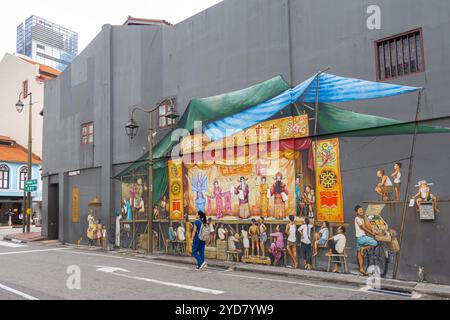 Cantonese Opera - Wandgemälde von Yip Yew Chong, Chinatown Singapur Stockfoto