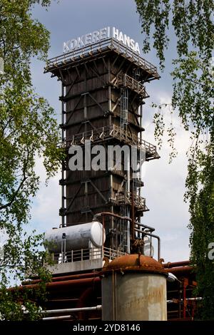 Loesch-Turm mit Schriftzug, Wahrzeichen, Kokrerei Hansa, Dortmund, Ruhrgebiet, Deutschland, Europa Stockfoto