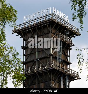 Loesch-Turm mit Schriftzug, Wahrzeichen, Kokrerei Hansa, Dortmund, Ruhrgebiet, Deutschland, Europa Stockfoto