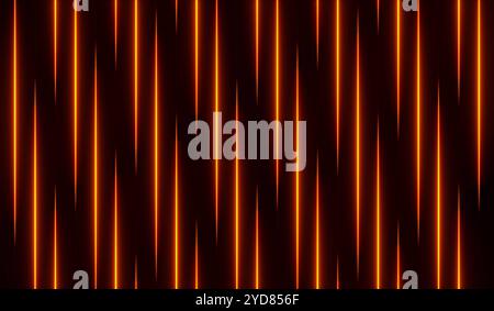 Symmetrisches Neonlinienmuster, orange beleuchtet. Symmetrisches Neonlinienmuster, orange beleuchtet. Linien, die sich nach oben bewegen, abstrakte Form. Img Abstract005s15 Background NEON Stripes pattern orange Stockfoto