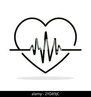 Herz mit Herzschlag Symbol. Linienzeichnung des Impulses. Vektorabbildung. Stock Vektor
