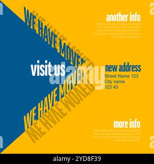 Mehrzweck Gelb Blau Wir haben Flyer Banner Social Media Statusvorlage mit neuer Adresse und großen Schriften verschoben. Einfache neue Adressankündigung Stock Vektor