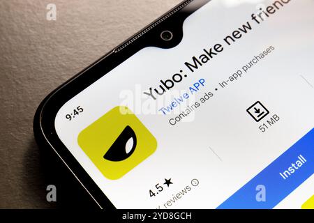 25. Oktober 2024, Brasilien. In dieser Abbildung wird das Yubo App-Logo auf einem Smartphone-Bildschirm angezeigt Stockfoto