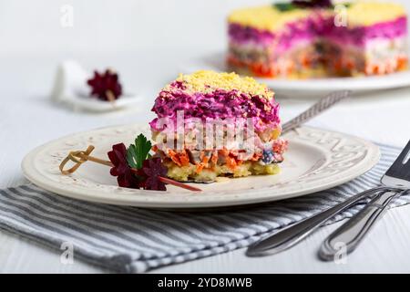 Russischer Heringssalat unter einem Pelzmantel Stockfoto