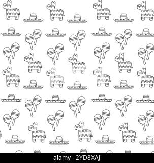 Pinata, Sombrero und Maracas Fun fiesta Muster, Vektor Stock Vektor