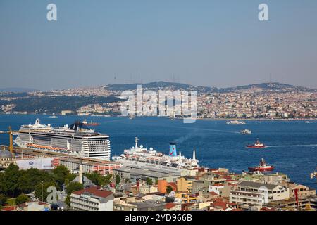 Der Blick vom Galata-Turm auf den Bosporus, Istanbul Stockfoto