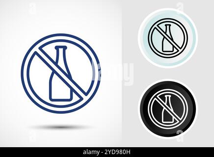 Alkoholfreie Icon Design Illustration, Kein Alkohol Zeichen, Knopf Design Stock Vektor