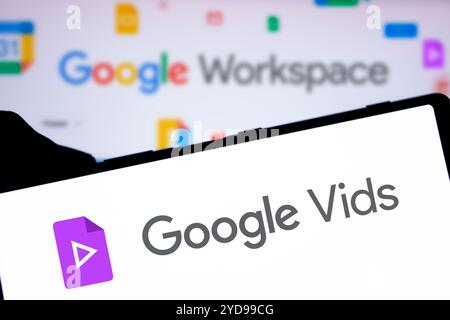 Dhaka, Bangladesch – 29. Juni 2024: Das Google Vids-Logo wird auf dem Smartphone angezeigt. Google Vids ist eine Online-Videoerstellungs-App, die im Lieferumfang enthalten ist Stockfoto