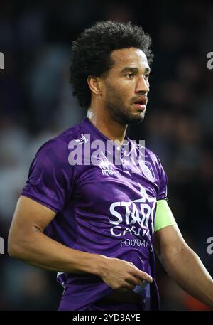 Kortrijk, Belgien. Oktober 2024. Beerschot's Ryan Sanusi, dargestellt während eines Fußballspiels zwischen KV Kortrijk und Beerschot VA, Freitag, den 25. Oktober 2024 in Kortrijk, am 12. Tag der Saison 2024-2025 der ersten Liga der „Jupiler Pro League“ der belgischen Meisterschaft. BELGA PHOTO VIRGINIE LEFOUR Credit: Belga News Agency/Alamy Live News Stockfoto