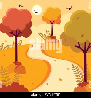 Herbstlandschaft mit Bäumen und gewundenen Pfaden, Vector Stock Vektor