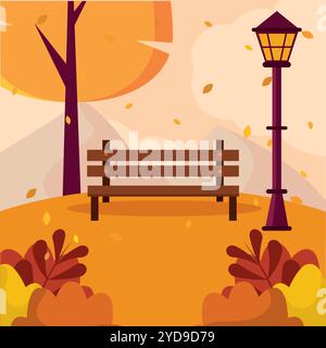 Bank und Straßenlaterne im Herbstpark, Vector Stock Vektor