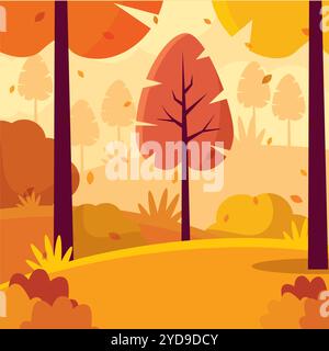 Herbstpark mit Bänken, Bäumen und Straßenlaternen, Vector Stock Vektor