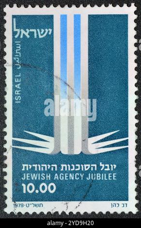 Gestempelte Briefmarke, gedruckt von Israel, die das Judenjubiläum 1929–1979 fördert, um 1979. Stockfoto