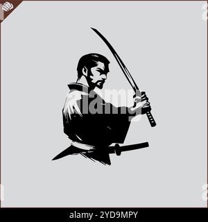 Samurai. Japan-Krieger mit Katana-Sward. Grafisches Logo. Vektor-EPS Stock Vektor