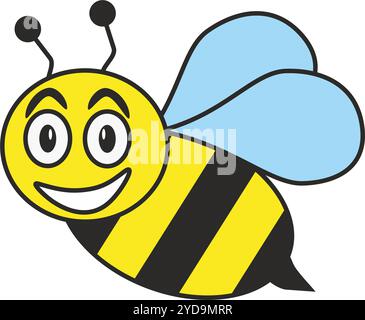 Einfache Illustration einer lächelnden Biene während des Fluges. Abbildung isoliert auf weißem Hintergrund Stockfoto