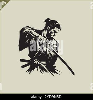 Samurai. Japan-Krieger mit Katana-Sward. Grafisches Logo. Vektor-EPS Stock Vektor