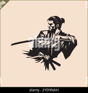 Samurai. Japan-Krieger mit Katana-Sward. Grafisches Logo. Vektor-EPS Stock Vektor