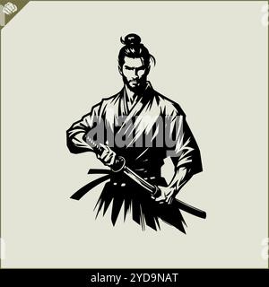 Samurai. Japan-Krieger mit Katana-Sward. Grafisches Logo. Vektor-EPS Stock Vektor