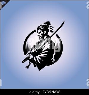 Samurai. Japan-Krieger mit Katana-Sward. Grafisches Logo. Vektor-EPS Stock Vektor