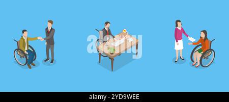 3D Isometrische flache konzeptionelle Darstellung der Einstellung von Menschen mit Behinderungen, soziale Anpassung 3D Isometrische flache Konzept1 Stockfoto