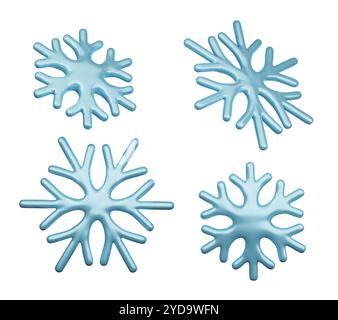 3D Snowflakes Kollektion. Blaue realistische Schneeflocken-Kollektion isoliert auf weißem Hintergrund Stock Vektor