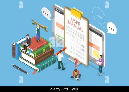 3D Isometrisch flach konzeptionelle Illustration des Benutzerhandbuchs, Bedienungsanleitung 3D Isometrisch flach konzeptionell Illustratio Stockfoto
