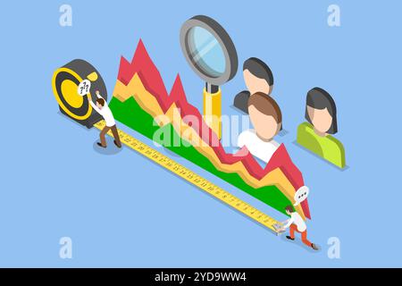 3D Isometrische flache konzeptionelle Darstellung des KPI als KPI als KPI, Personalmanagement und Mitarbeiterentwicklung 3D IS Stockfoto
