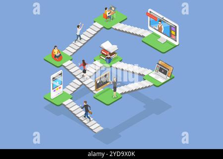 3D Isometrische flache konzeptionelle Illustration von Hybrid Learning, Blended Education 3D Isometrische flache konzeptionelle Illustration von H Stockfoto