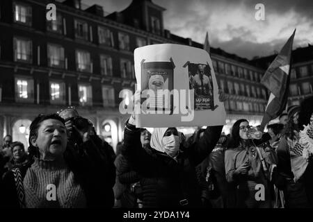 Madrid, Spanien. Oktober 2024. Mehrere Personen während einer Demonstration zur Unterstützung Palästinas auf der Plaza Mayor von Madrid am 25. Oktober 2024 in Spanien. Quelle: SIPA USA/Alamy Live News Stockfoto