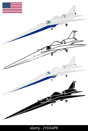 Experimentelles Überschallflugzeug, Low-Boom, 3D USA Stock Vektor