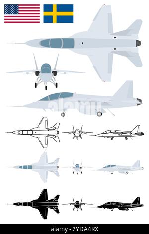 Fortgeschrittene Trainer Flugzeug USA Schweden Vektor Illustration Stock Vektor