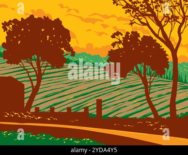 Weinberg in Napa Valley Wine Region Kalifornien WPA Poster Art Stockfoto