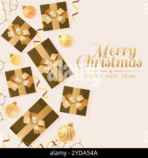 Weihnachtskarte mit Geschenken und Kugeln, Vektor Stock Vektor