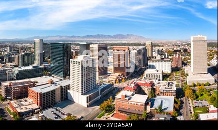 Aus der Vogelperspektive von Salt Lake City, Utah Skyline Stockfoto