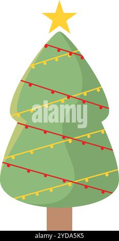 Geschmückter Weihnachtsbaum mit Stern und Ornamenten, Vektor Stock Vektor