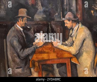 Paul Cezanne Malerei, die Kartenspieler; 1892–1896; französische post-impressionistische Kunst des 19. Jahrhunderts. Ölmalerei. Alltag - Menschen, die Karten spielen. Stockfoto