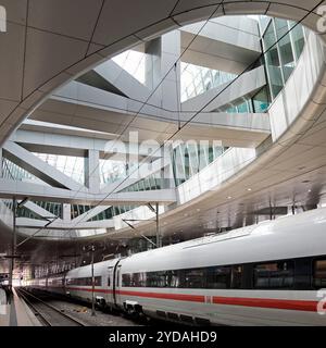 ICE mit Öffnung zur Glaskuppel, Fernbahnhof, Frankfurt am Main, Deutschland Stockfoto