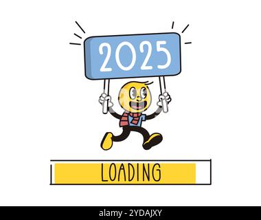 Schild mit 2025 Zeichen und Ladebalken – Illustration „Happy New Year“ (Happy New Year Stock Vektor