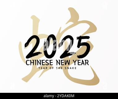 Chinesisches Neujahr 2025 Jahr der Schlange Design Illustration. Vektorhintergrund und kalligraphische Zahlen mit Schlangenbanner. Grußkarte mit chinesisch Stock Vektor