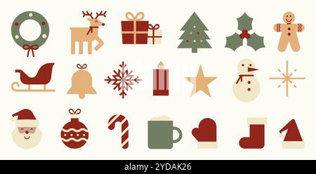 Flaches Weihnachtssymbol. 20 Vektorabbildungen. Festliche saisonale grafische Elemente Stock Vektor