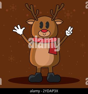 Niedliches Rentier mit Schal und fröhlichem Ausdruck, Vector Stock Vektor